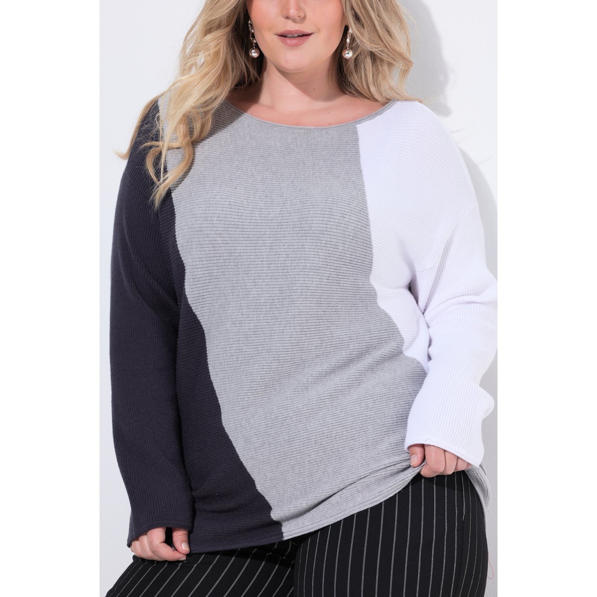 Pull à larges rayures gris chiné, ULLA POPKEN