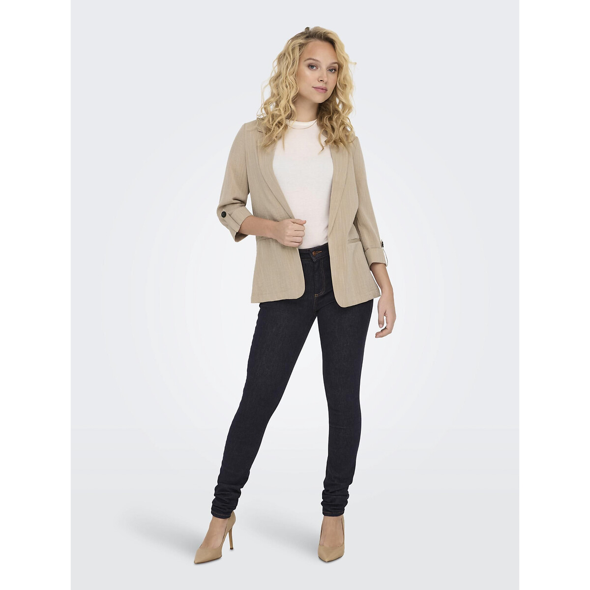Blazer manches 3/4 beige clair, ONLY
