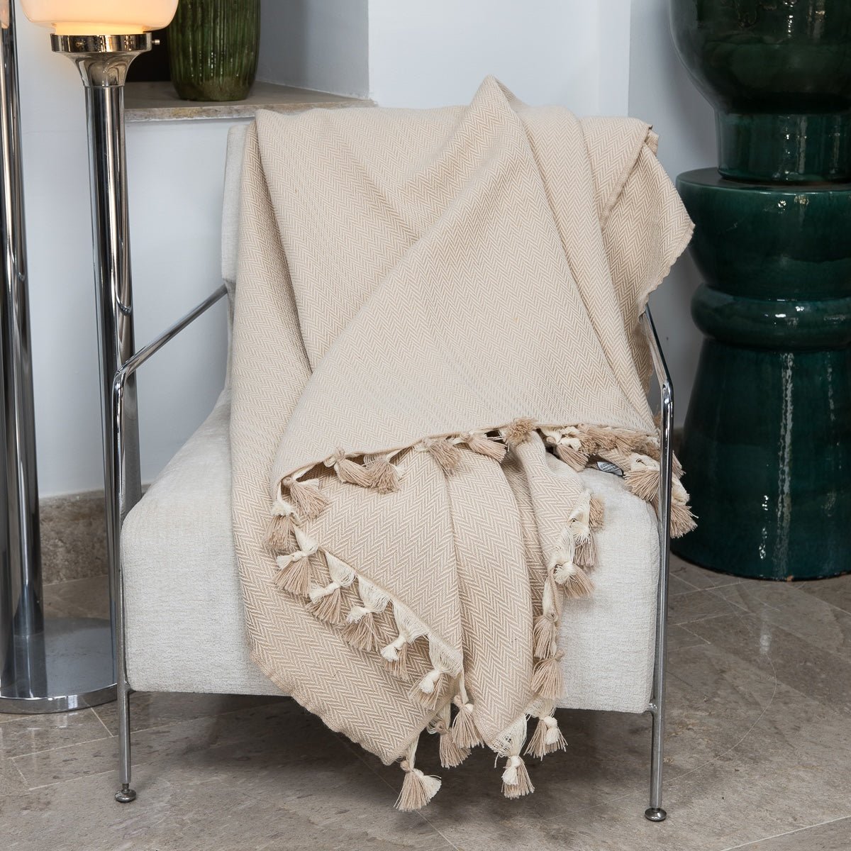 Plaid laine GSTAAD taupe clair, FEBRONIE