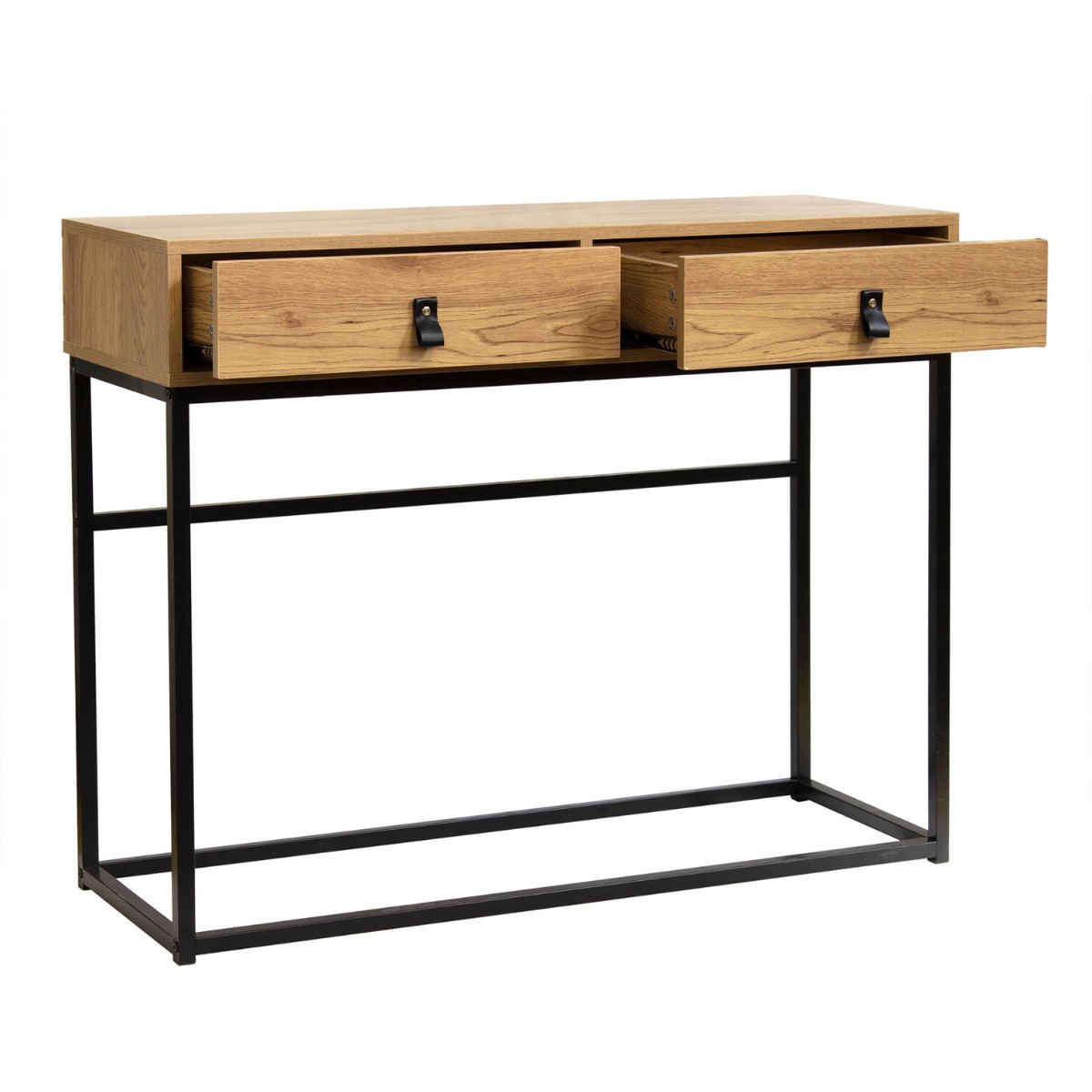 Console 2 Tiroirs Pieds Métal Effet Chêne - JILL bois clair, CALICOSY