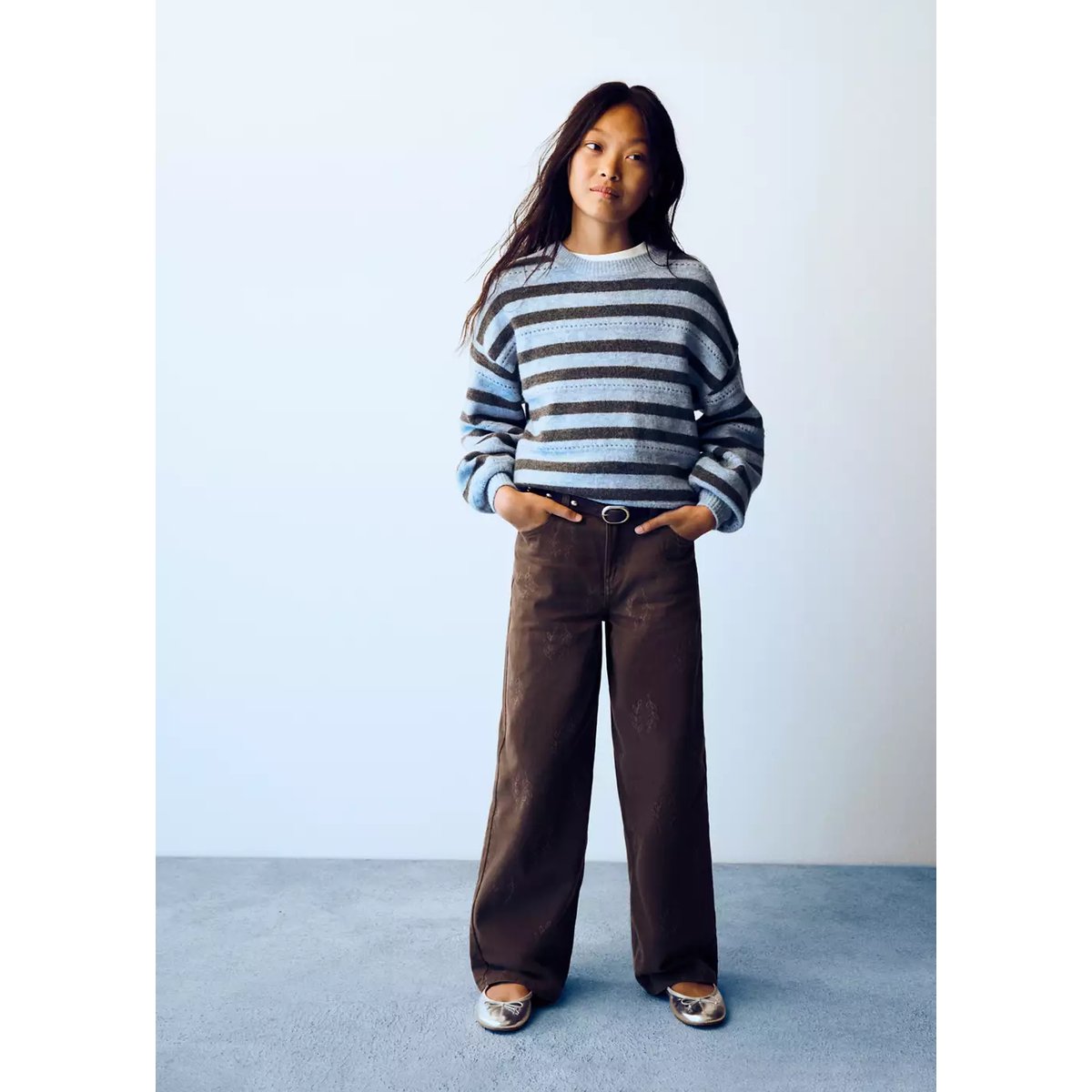 Jean wide leg imprimé marron, MANGO KIDS