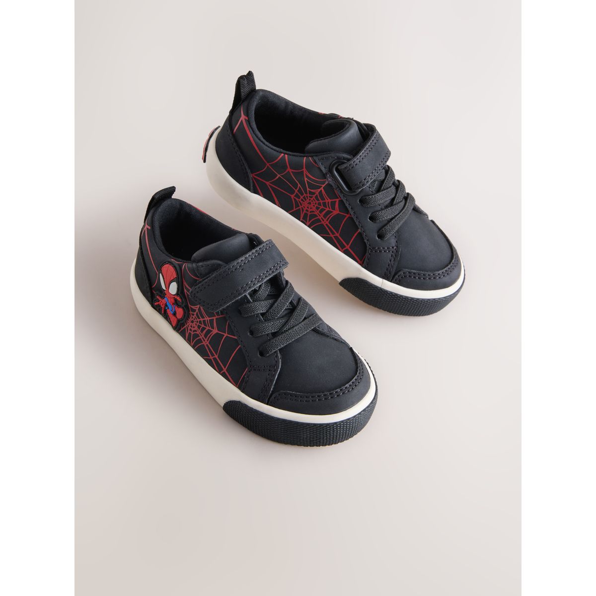 Baskets à lacets élastiques et scratch spiderman noir/rouge, NEXT