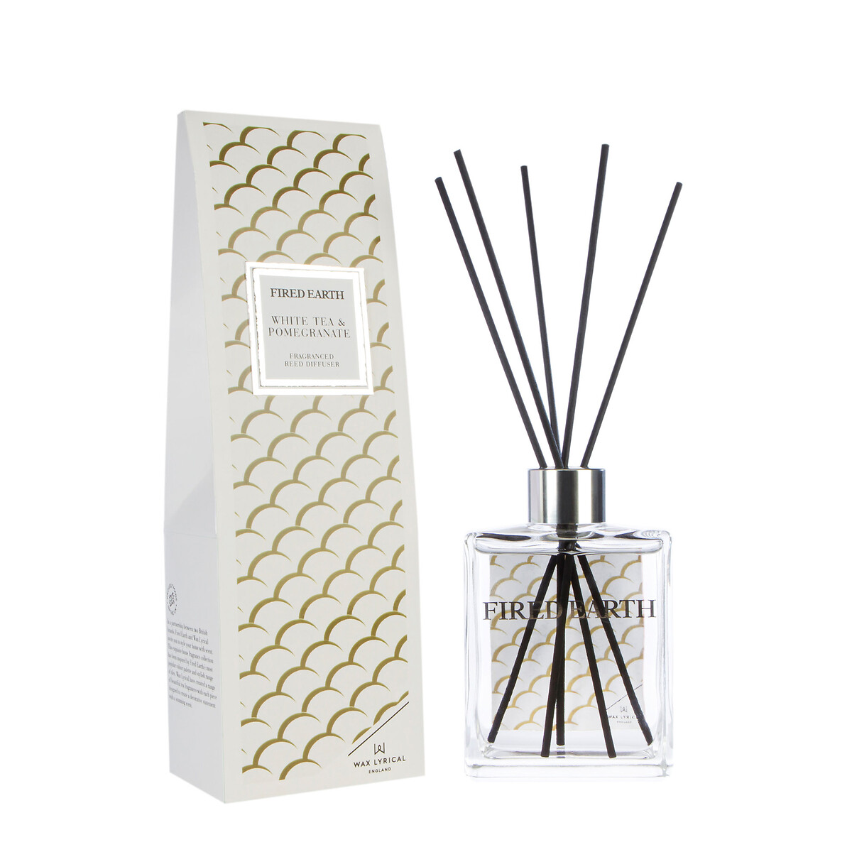 Fired Earth Reed Diffuser 180ml White Tea and Pomegranate transparent, WAX LYRICAL