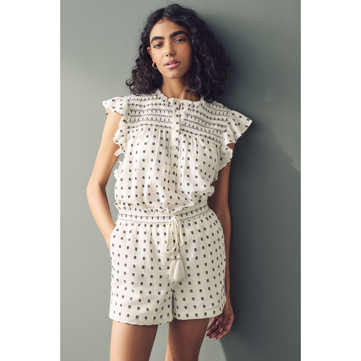 Short ample brodé avec taille élastique blanc, NEXT