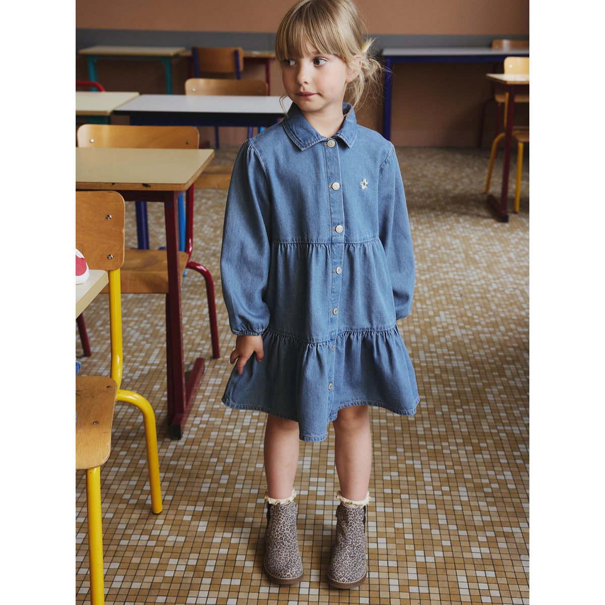 Robe en denim léger bleu moyen, VERTBAUDET