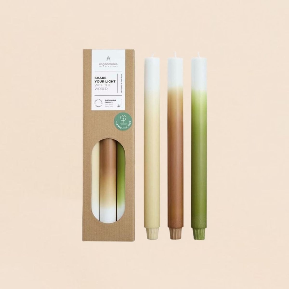 Set de 3 bougies dégradées 30cm beige, ORIGINALHOME