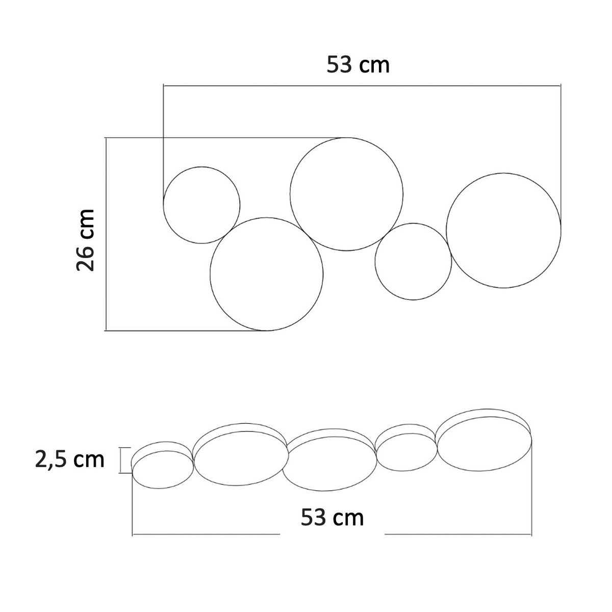 Plafonnier ou applique à 5 cercles - SKAVI noir, KOSILUM