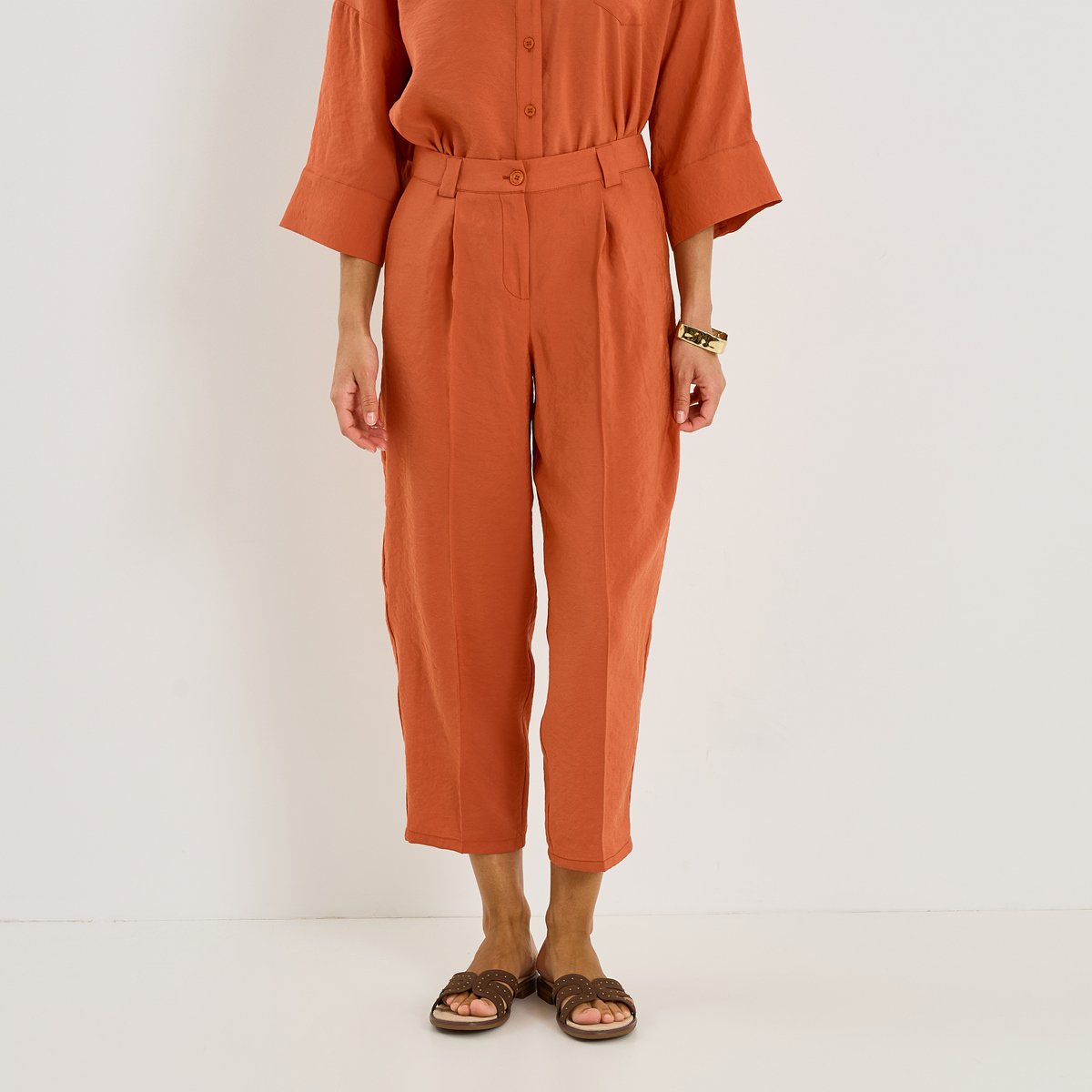 Pantalon fluide à plis orange, GRAIN DE MALICE