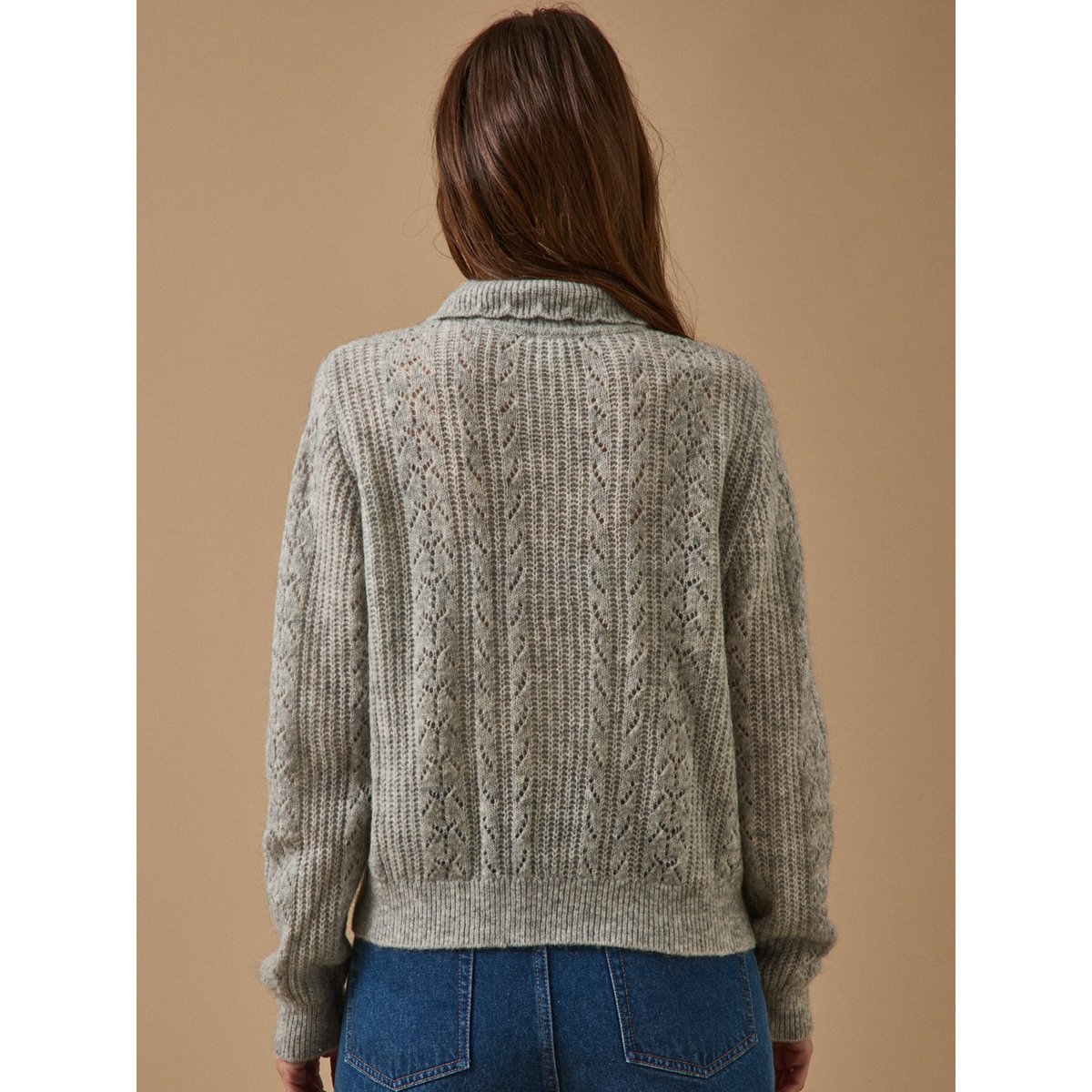 Pull col polo laine et mohair gris chine, CYRILLUS