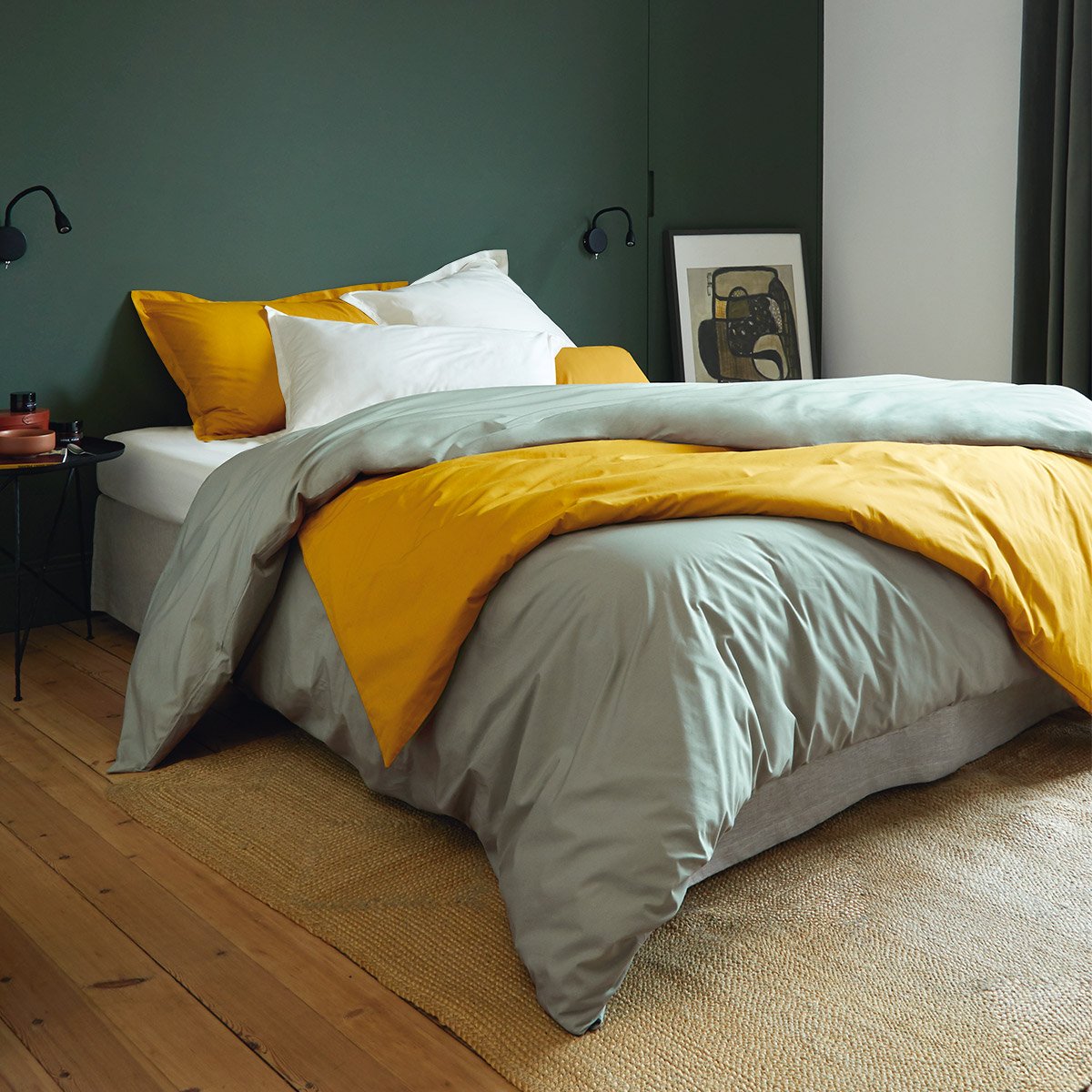 Drap plat en percale de coton ecru, ALCOVE kaki, DESFORGES