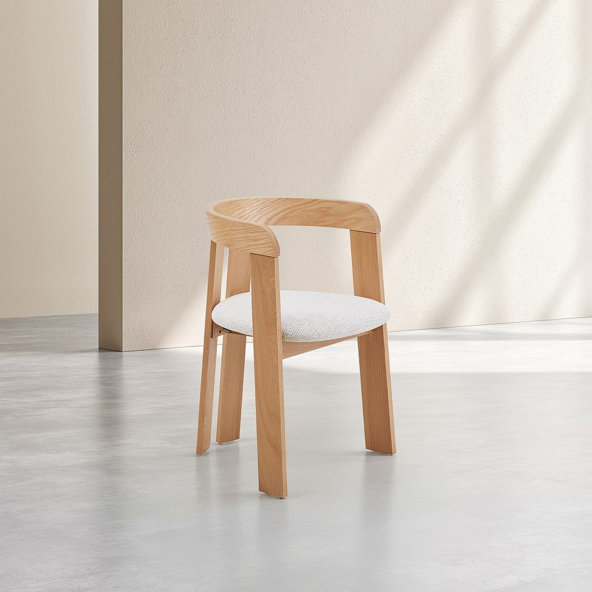 Lot de 2 chaises en tissu texturé et chêne massif avec accoudoirs crème, HABITAT