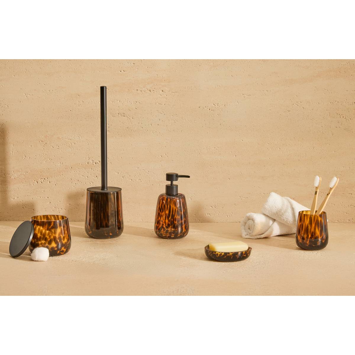 Distributeur de savon en verre 400ml flammes DOTTY marron, 5FIVE SIMPLY SMART