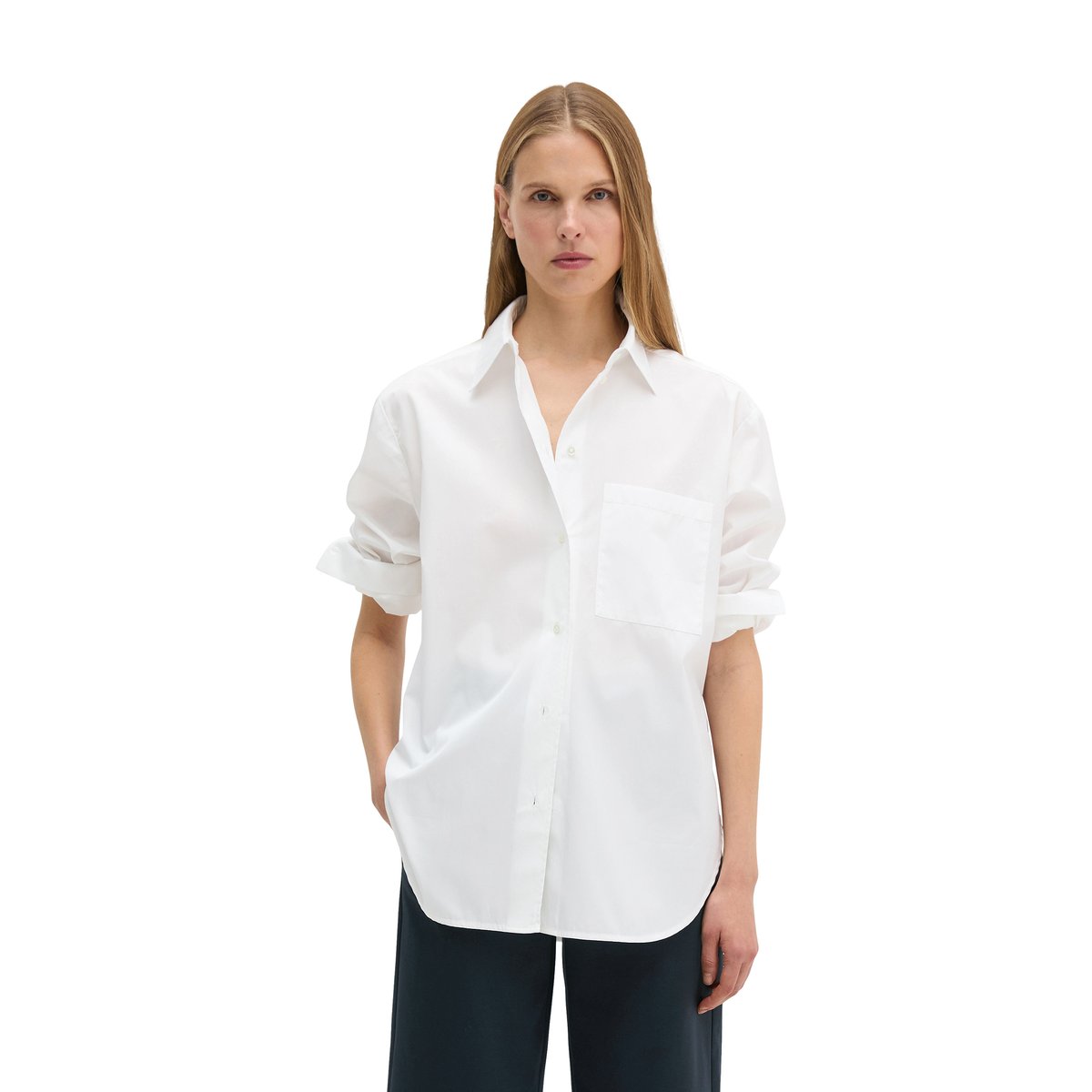 Blouse boyfriend en popeline de coton premium blanc, MARC O'POLO