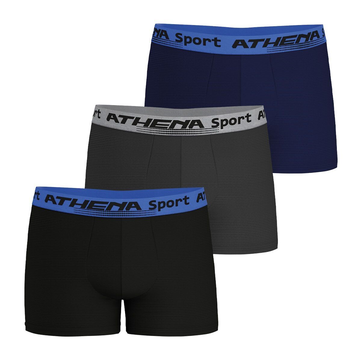 3er-Set Boxershorts mit Mesh, daily sport schwarz + grau + blau, ATHENA