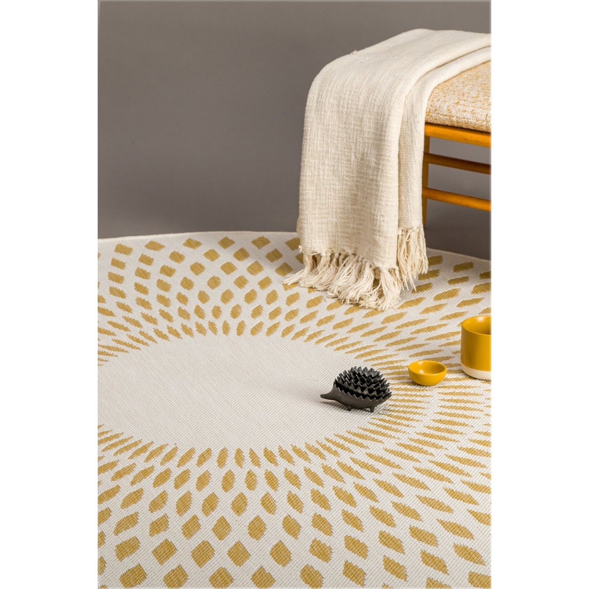 Tapis rond intérieur extérieur ILLUSION jaune naturel, AFK LIVING
