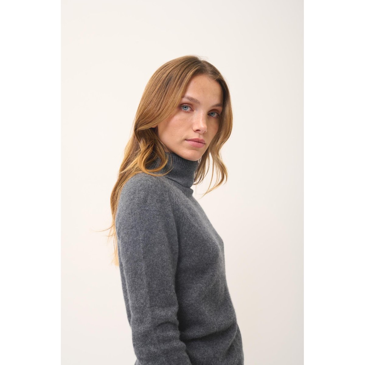 Pull Col Roulé Anthracite Chiné Lilly gris anthracite chiné, JUST CASHMERE