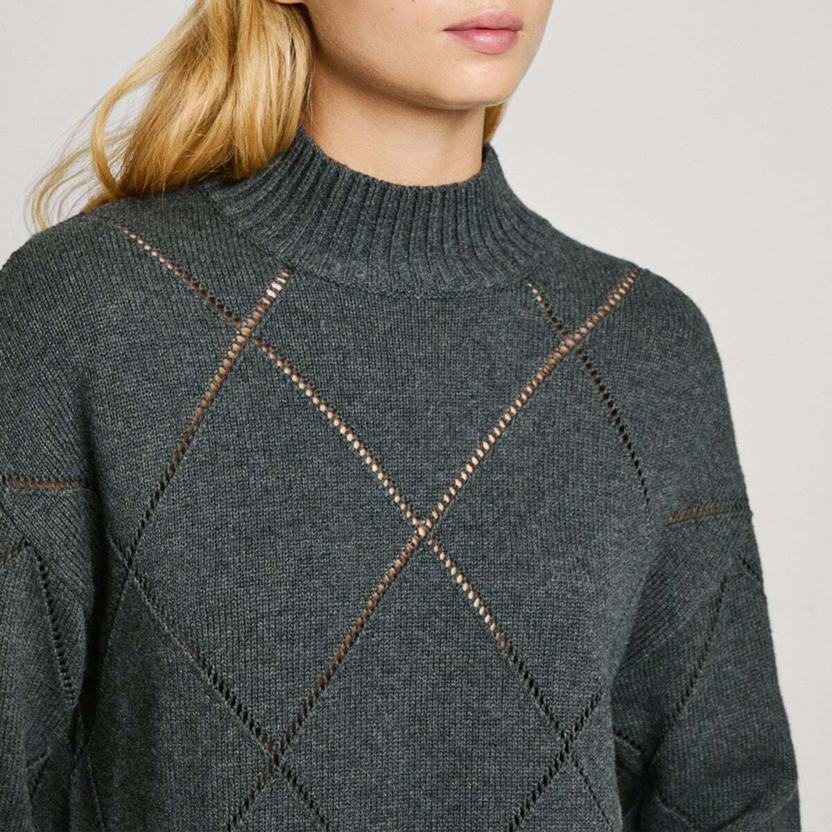 Pull À Col Perkins À Motifs Diamant gris foncé chine, PEPE JEANS