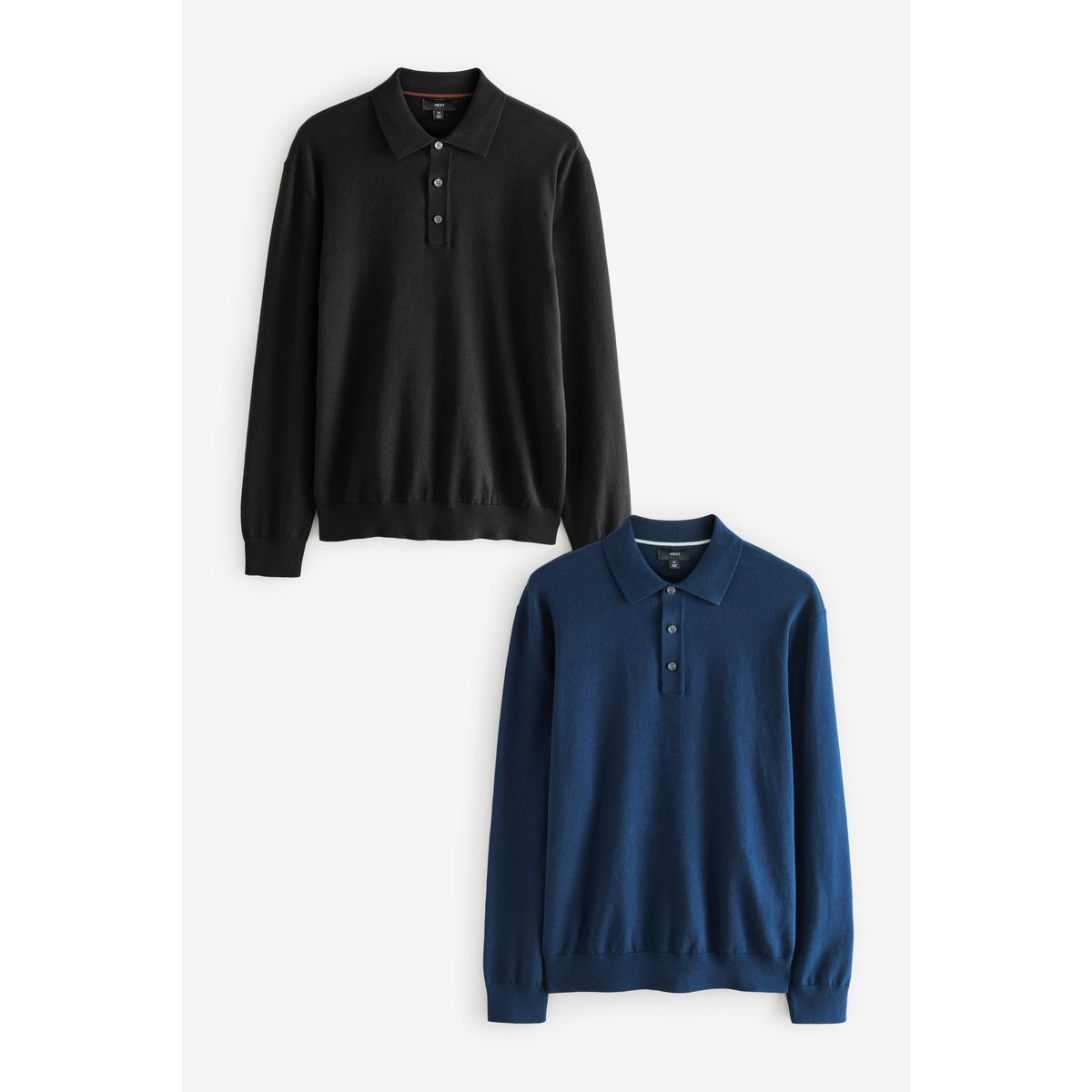 Polo en maille à manches longues, lot de 2 noir/bleu marine, NEXT