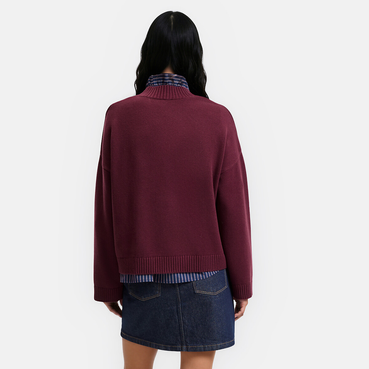 Wool/Cotton Blend V-Neck Jumper burgundy red, LA REDOUTE COLLECTIONS