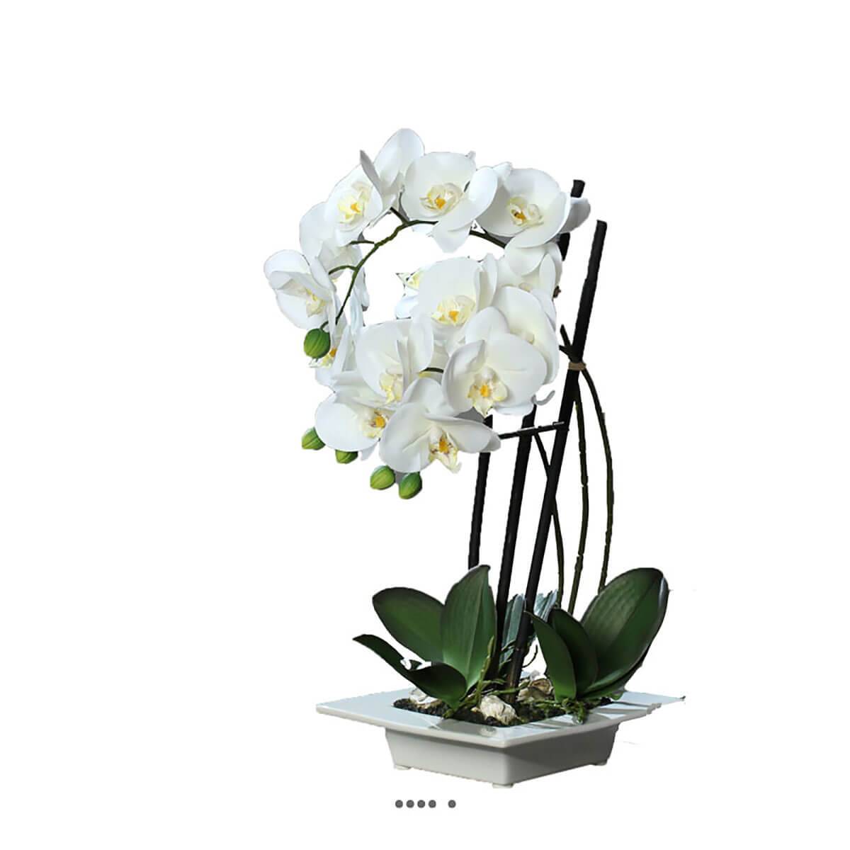 Orchidee factice 3 hampes en coupe ceramique crème, ARTIFICIELLES