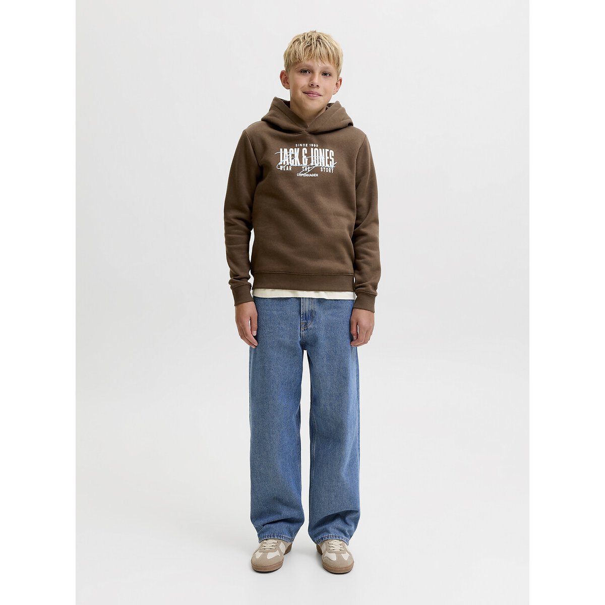 Sweat à capuche en molleton marron, JACK & JONES JUNIOR