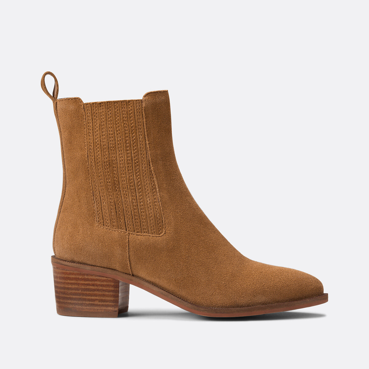 Suede Ankle Boots with Block Heel beige, LA REDOUTE COLLECTIONS