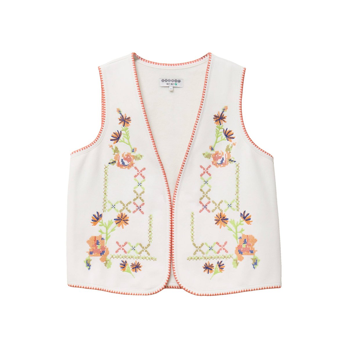 Cardigan droit court brodé sans manches ecru, BONOBO