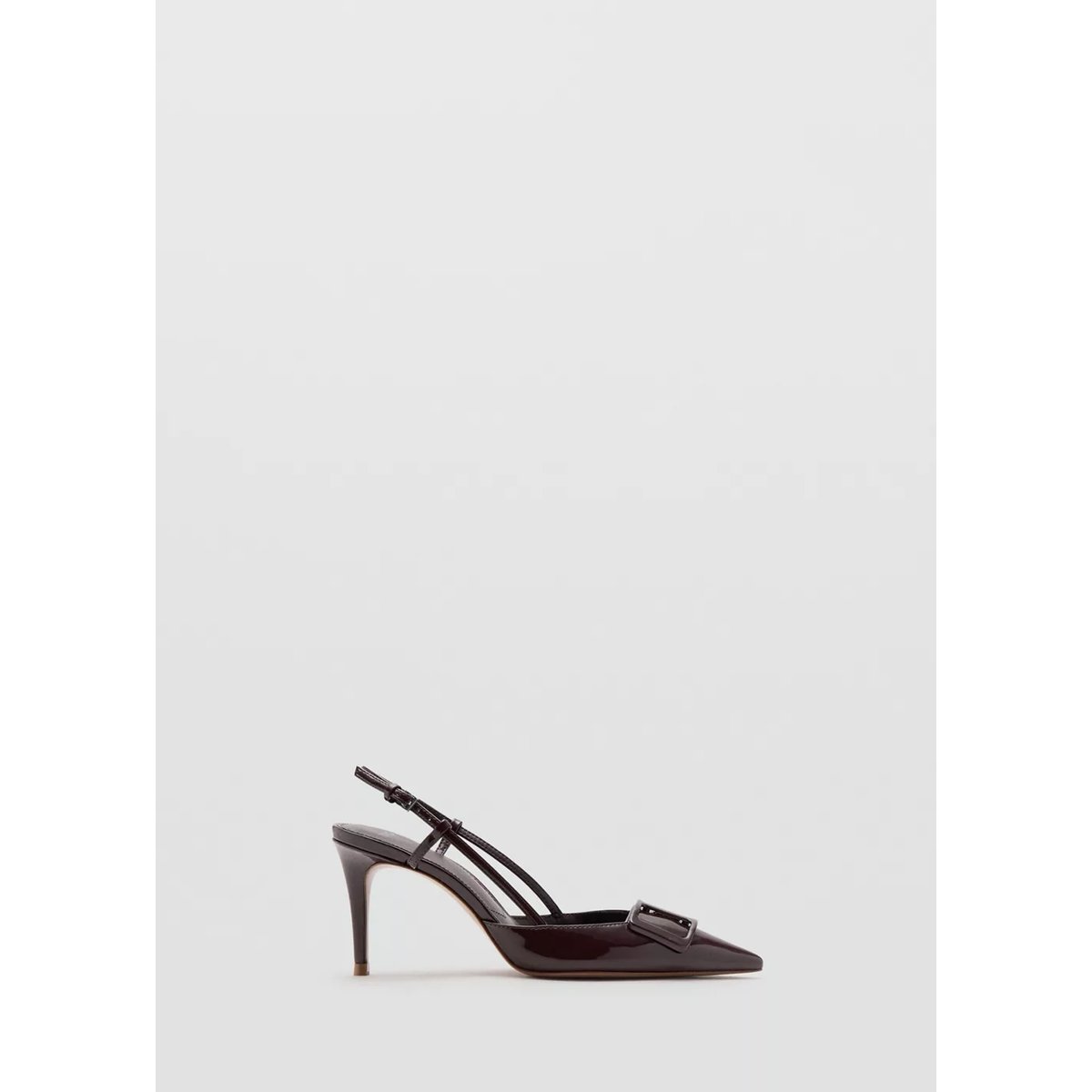 Chaussures à talon en cuir vernis chocolat, MANGO