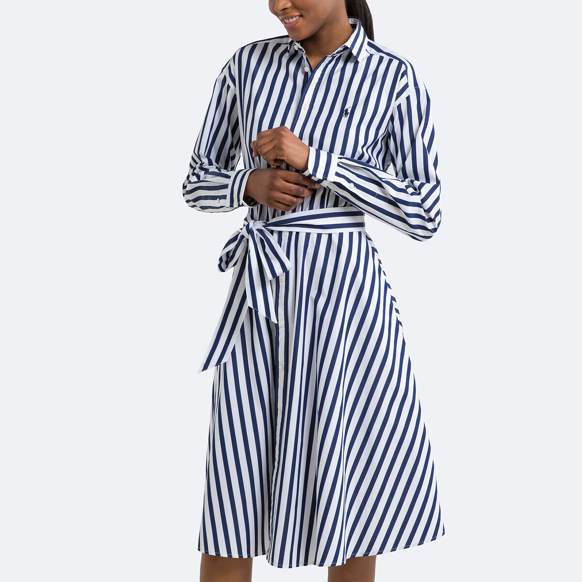Striped Shirt Dress with Long Sleeves navy striped/white, POLO RALPH LAUREN