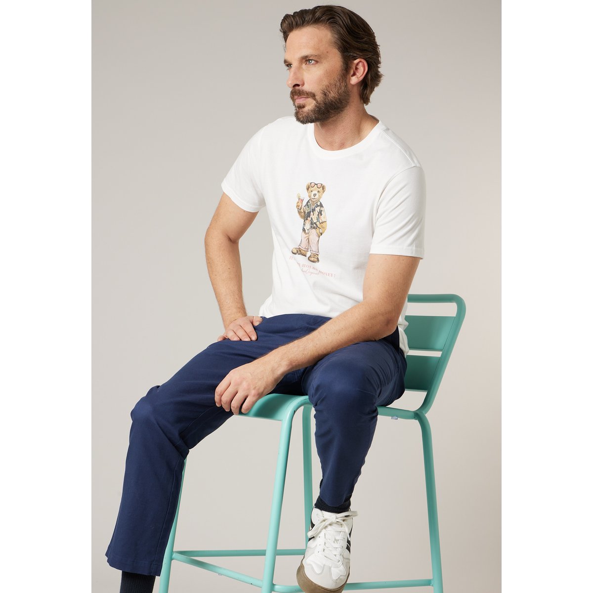 T-shirt homme en coton SUNBEAR naturel, DEELUXE