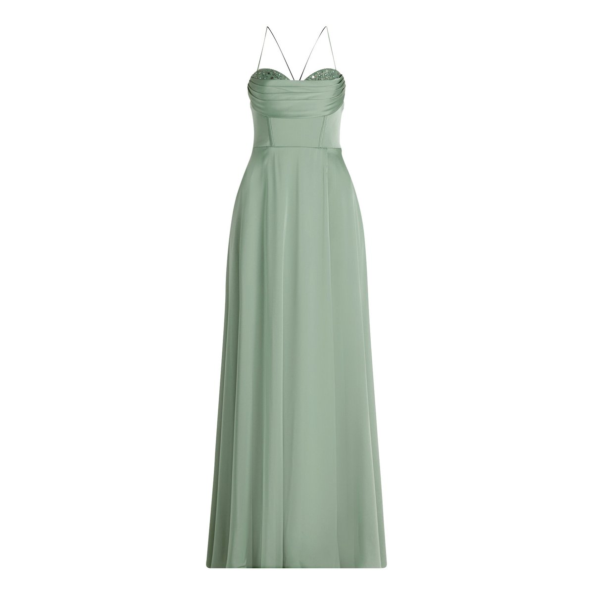 Robe de soirée à encolure bénitier foggy green, VERA MONT