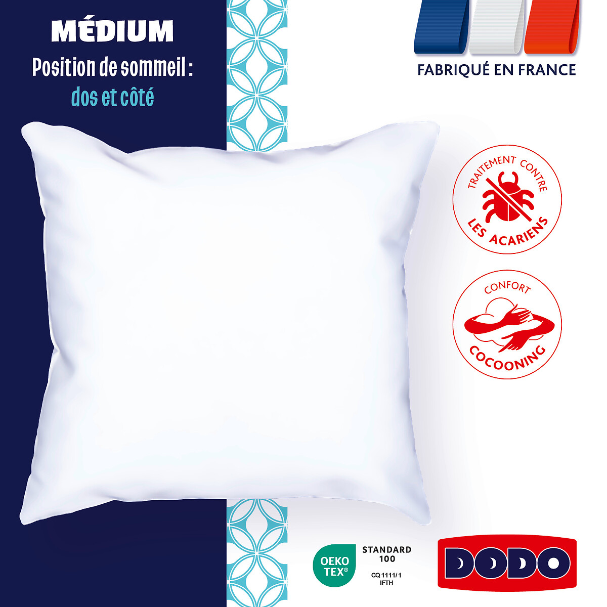 Oreiller MEDIUM - Cocooning &  Anti-Acariens blanc, DODO