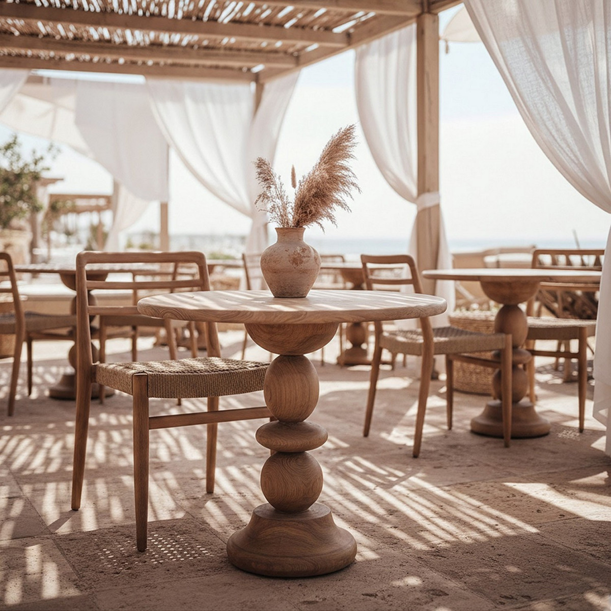 Table de repas ronde en teck massif - TIKA bois clair, MATHI DESIGN