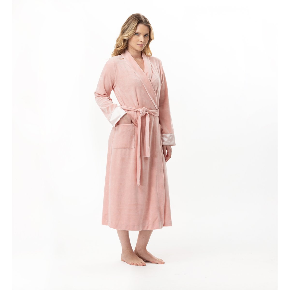 Peignoir croisé en velours ESSENTIEL H67A rose, LE CHAT