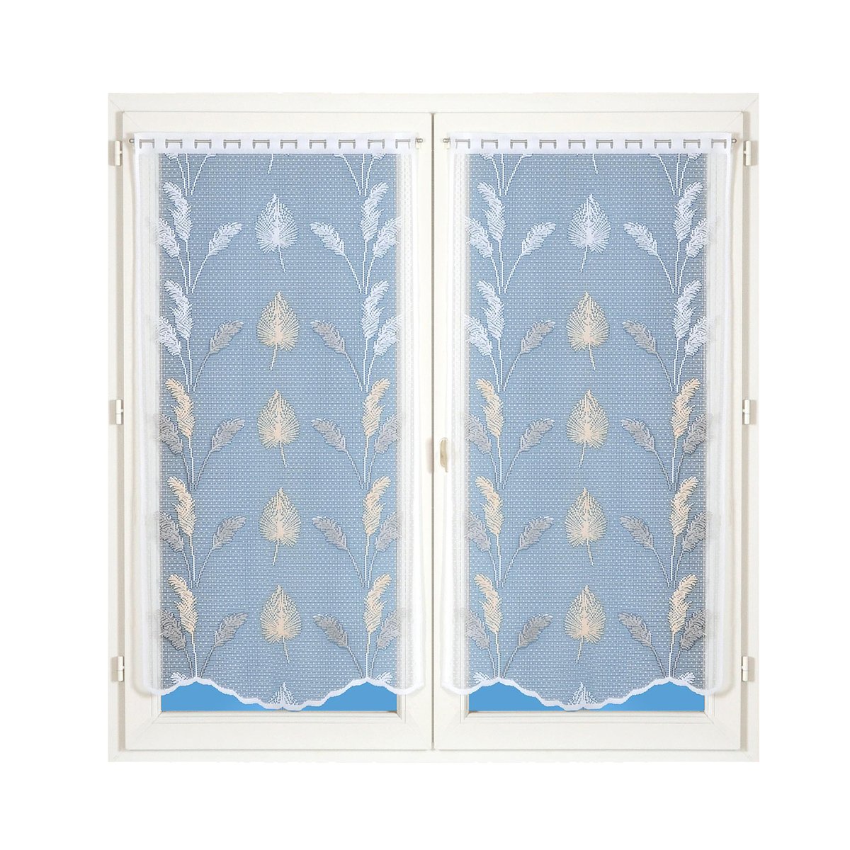 Paire de vitrages dentelle base ondulée feuillage doré, HOME MAISON