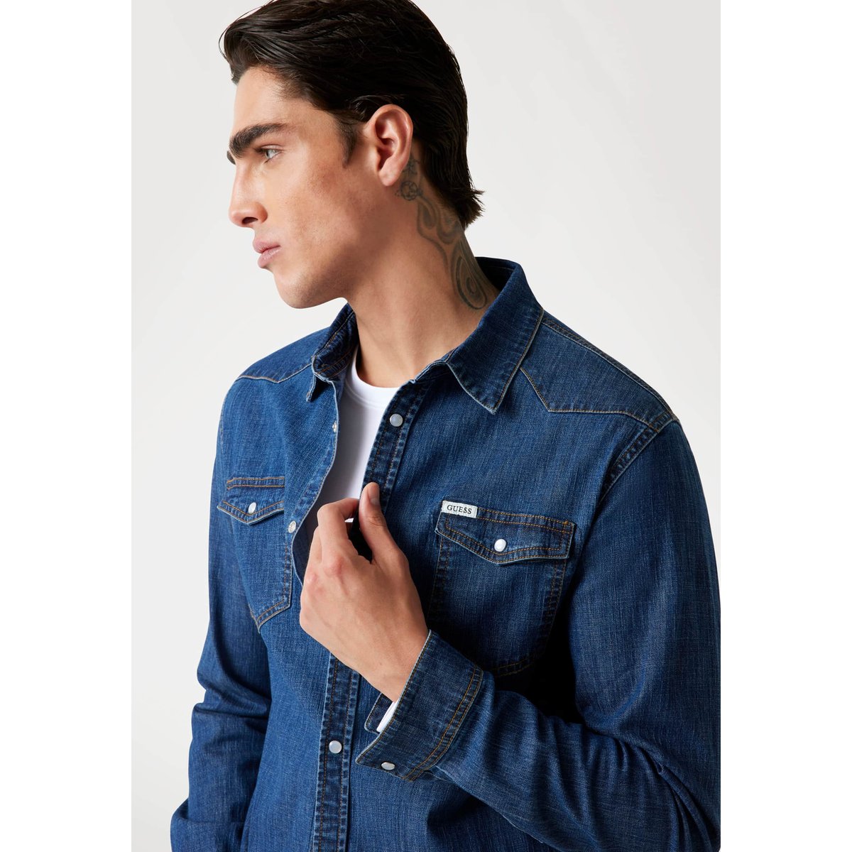 Chemise En Jean Coupe Slim bleu, GUESS