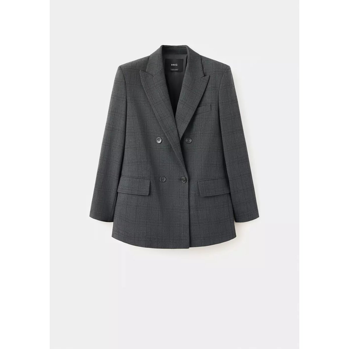 Blazer costume à carreaux double boutonnage gris, MANGO