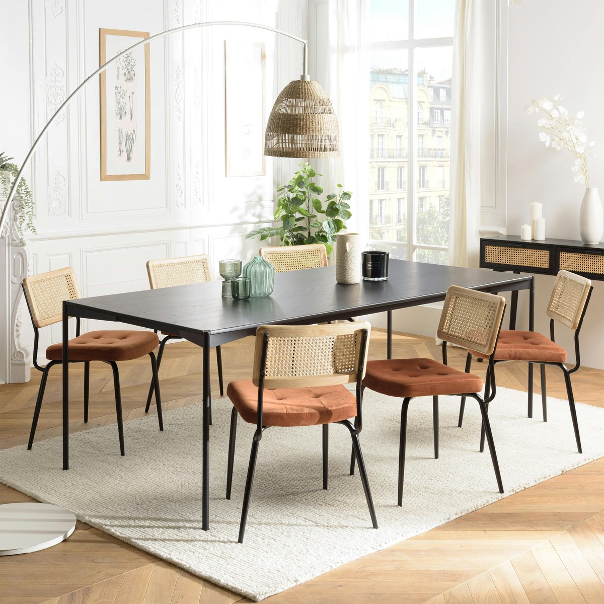 Chaise assise velours orange capitonné dossier cannage (lot de 2) TIM orange, PIER IMPORT
