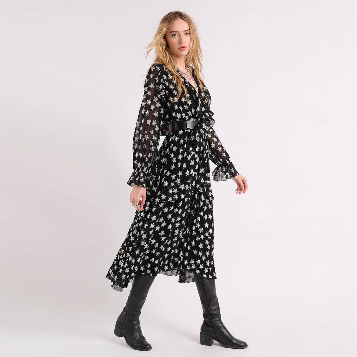 Robe longue à motifs etoiles CELESTA noir, WILD