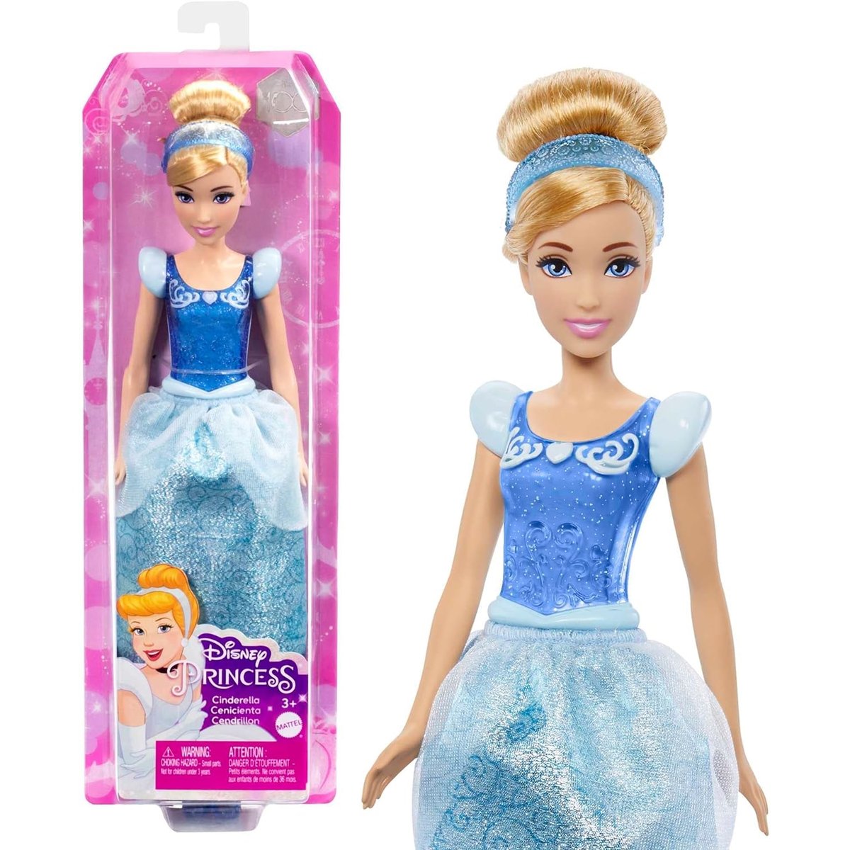 Cendrillon articulée avec tenue scintillante et accessoires bleu, MATTEL