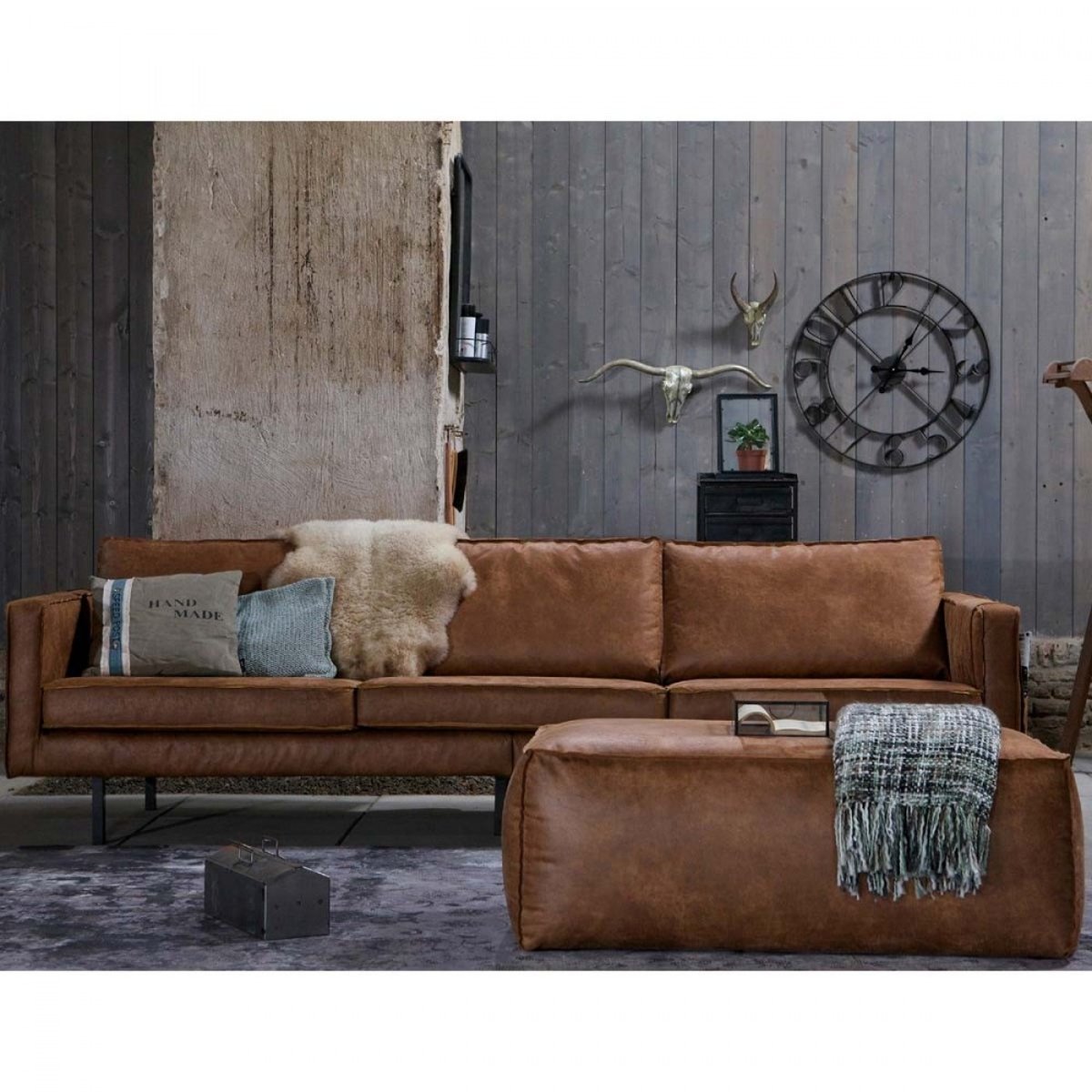 Pouf rectangulaire vintage - BRONCO cognac, BEPUREHOME