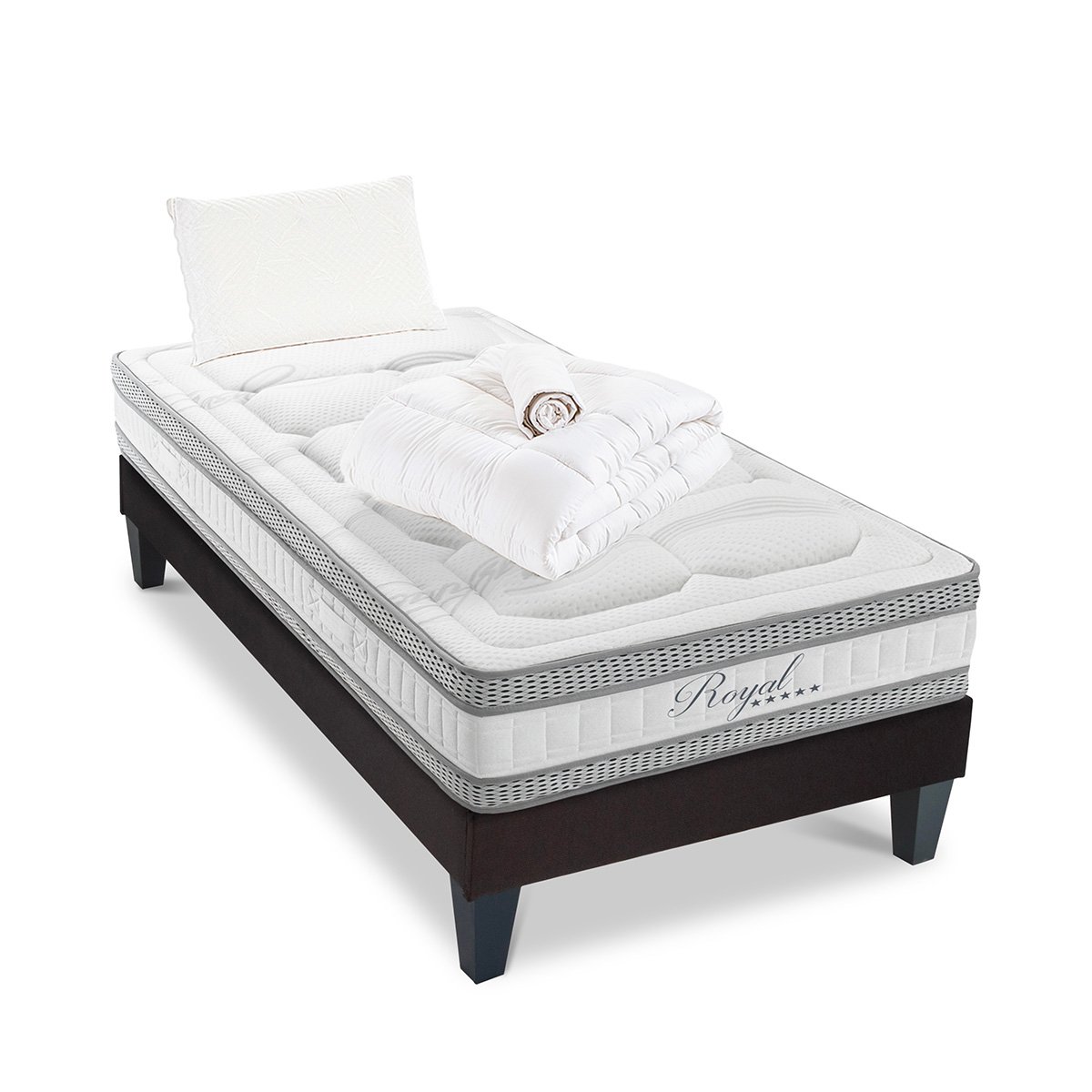 Pack Prêt à dormir ROYAL 5*Matelas Mémoire de forme + Sommier + Accessoires blanc, HYPSOM