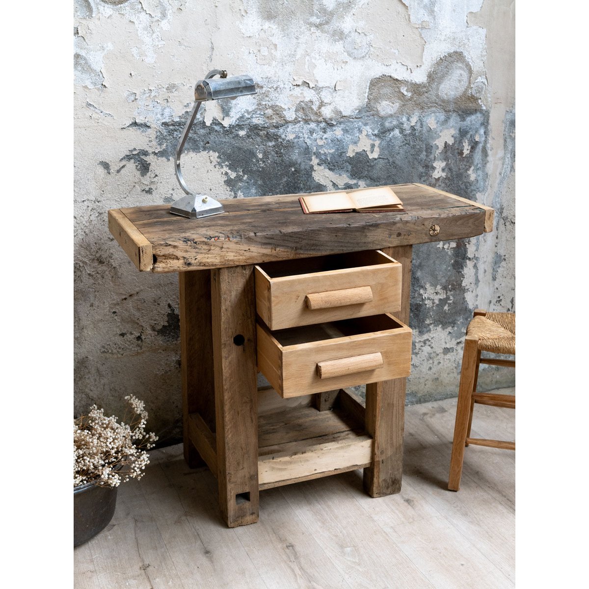Petit établi en bois avec tiroirs Fernand N°461 - Bon état bois clair, DEBONGOUT