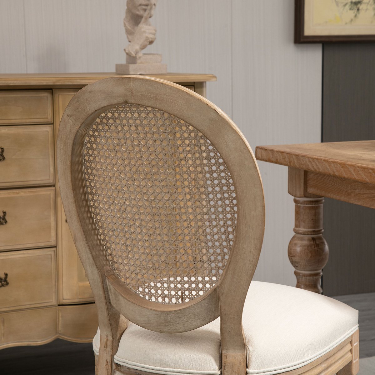 Chaise de salle à manger Tissu polyester au crème, HOMCOM
