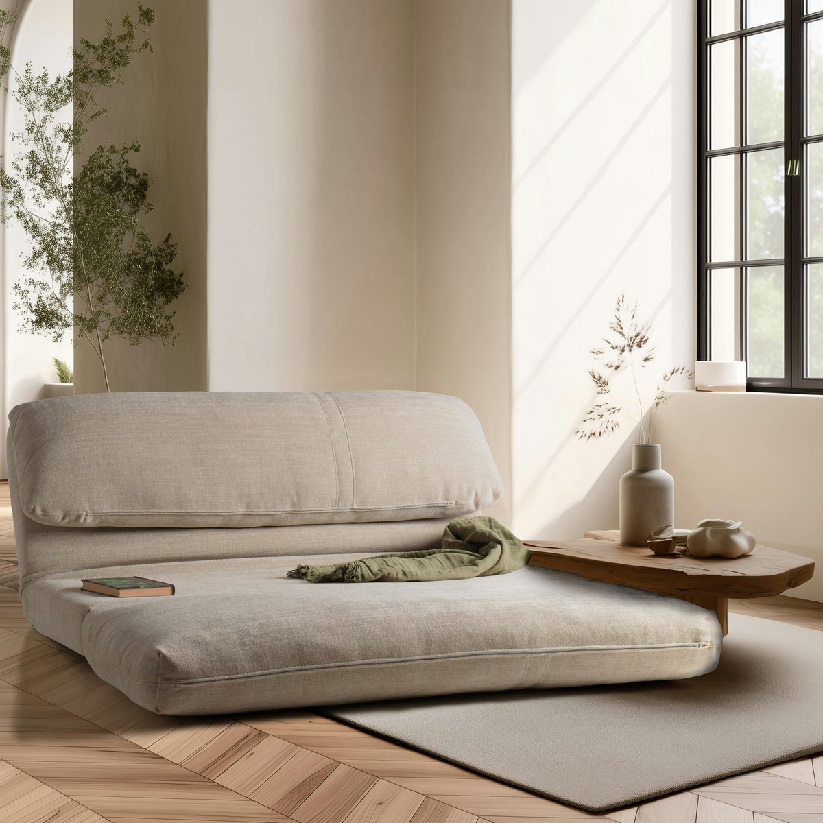 Chauffeuse 2 places convertible en tissu ASTORI beige, PIER IMPORT