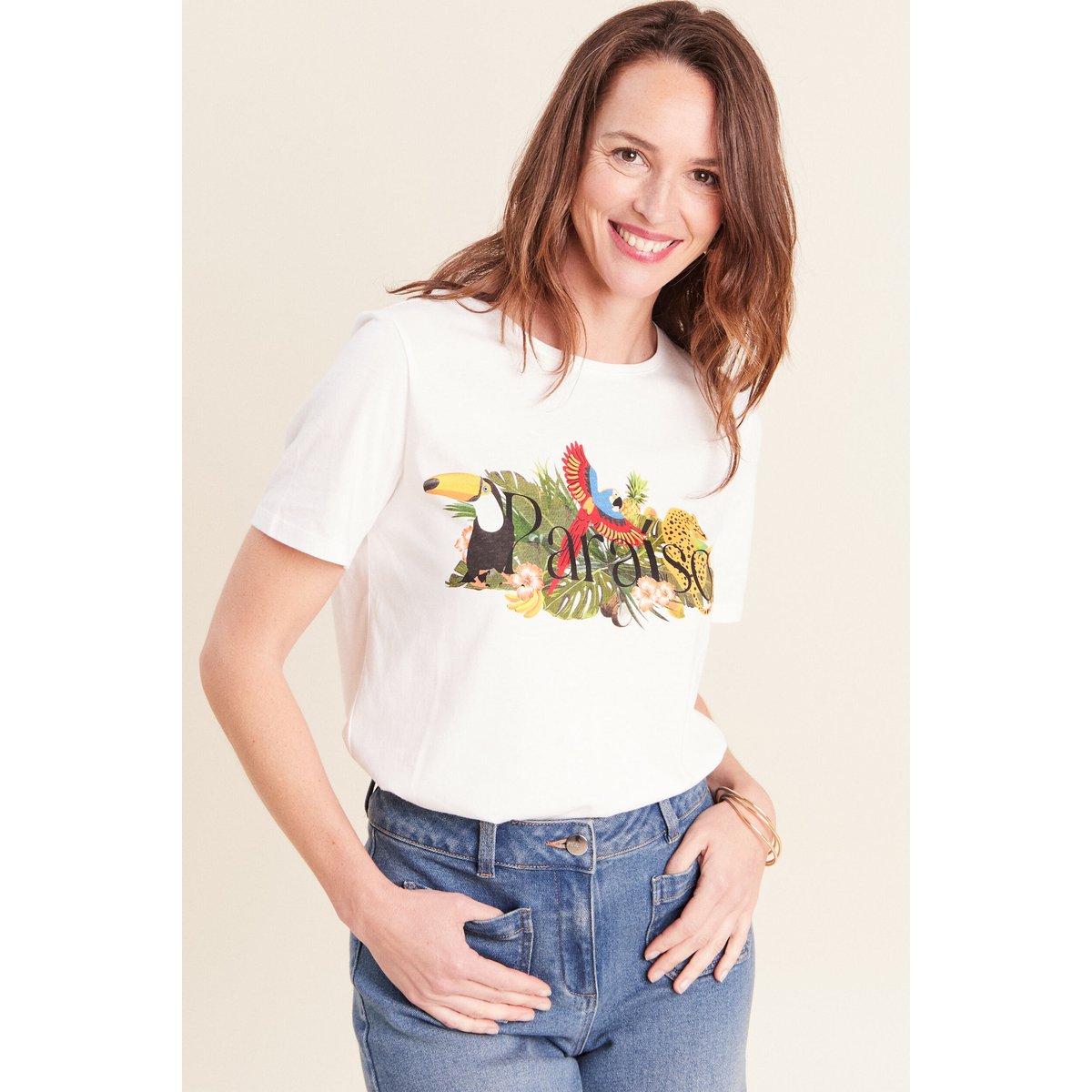 T-shirt col rond manches courtes ecru, BREAL