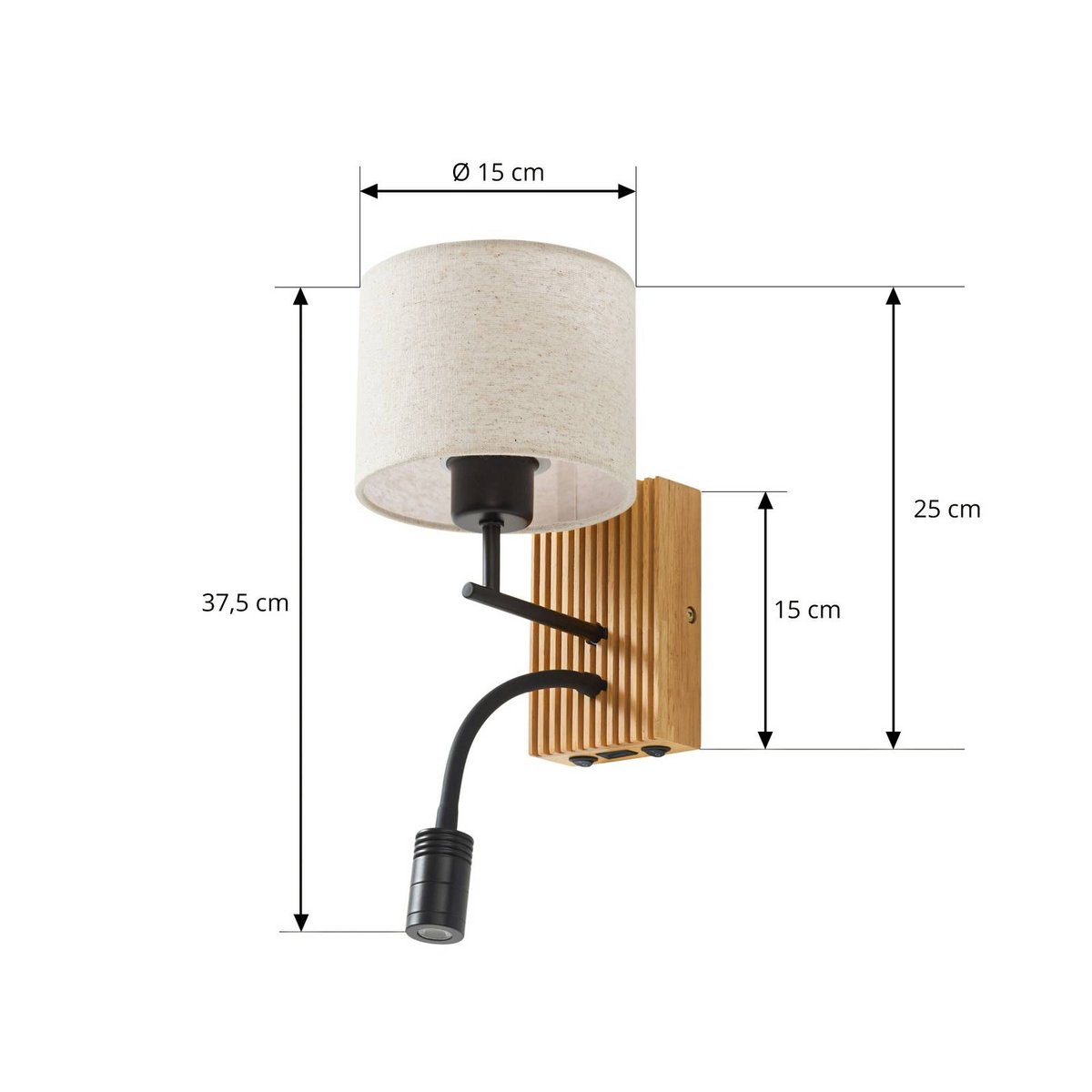 Applique en textile moderne, Lieske beige, noir, bois clair, LUCANDE