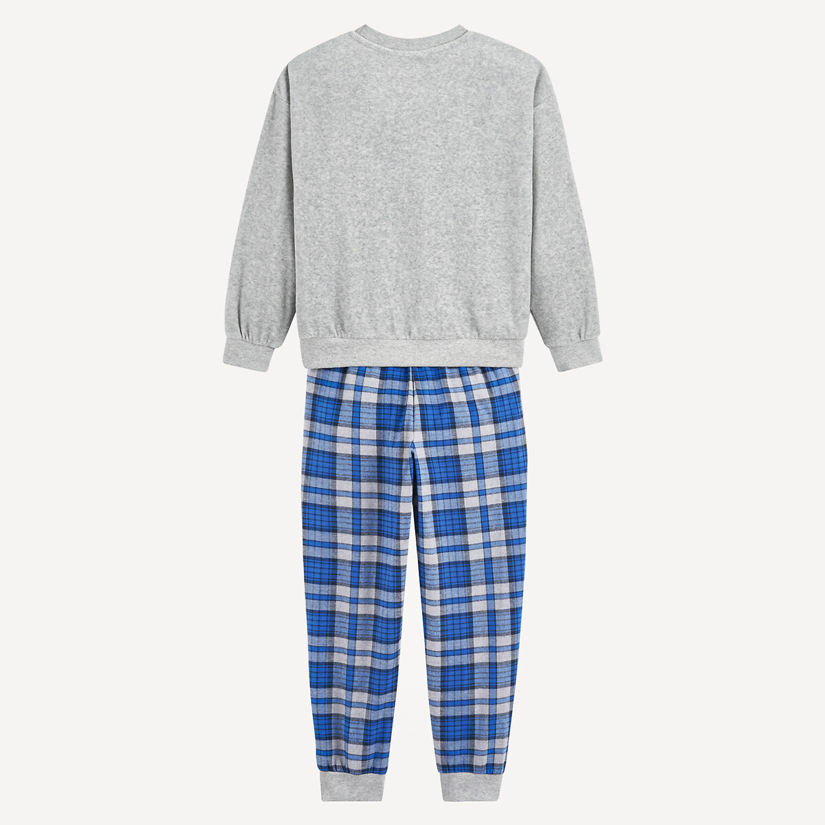 Pyjama à message et pantalon à carreaux gris/bleu marine, LA REDOUTE COLLECTIONS