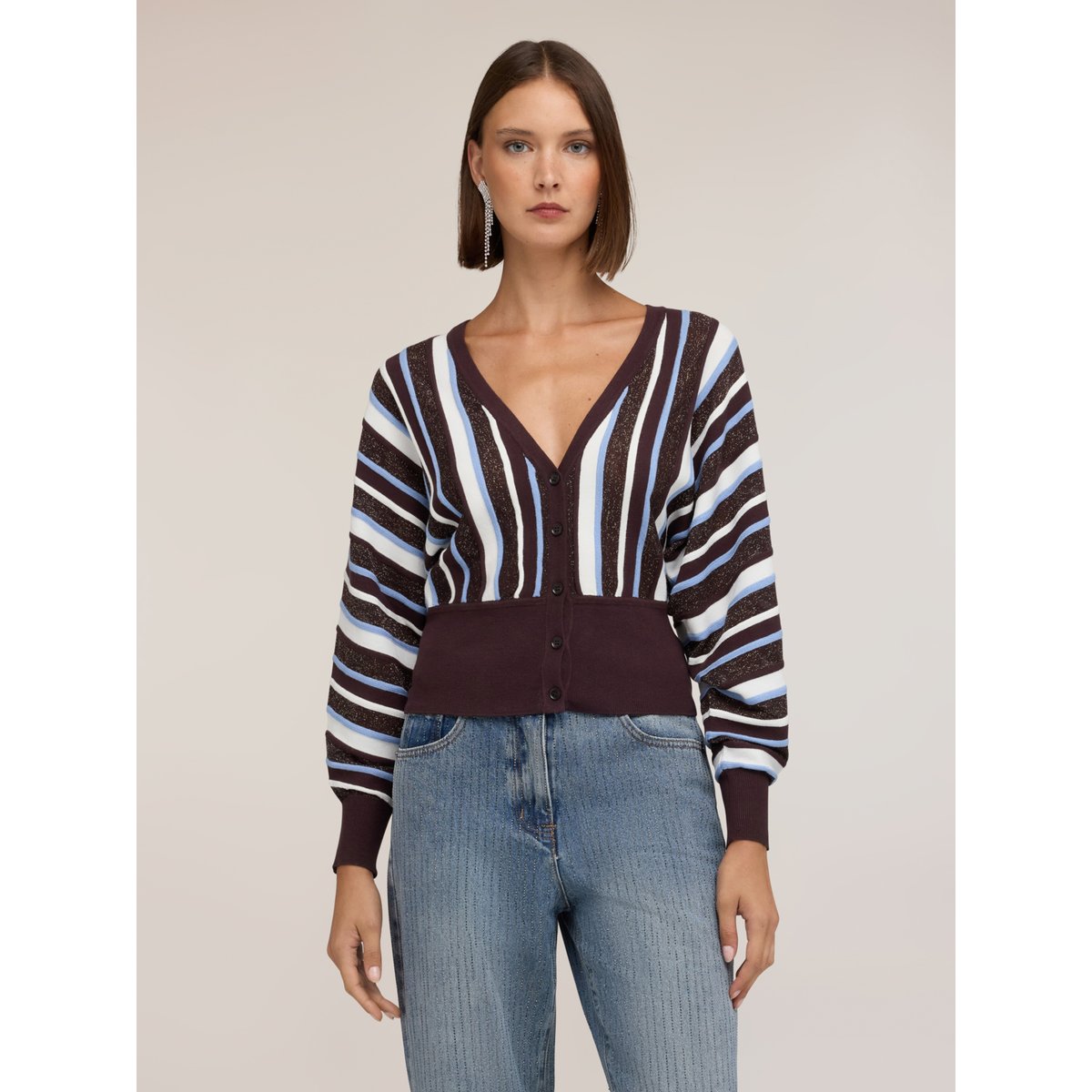 Cardigan rayé à manches kimono marron, MOTIVI