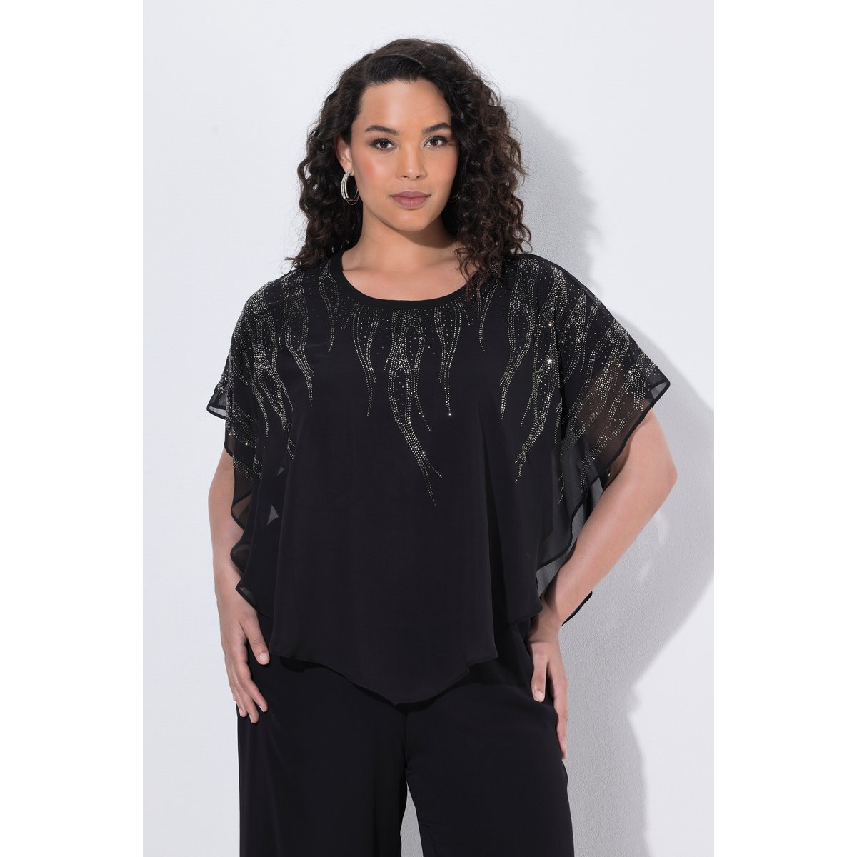 Blouse en mousseline doublée noir, ULLA POPKEN